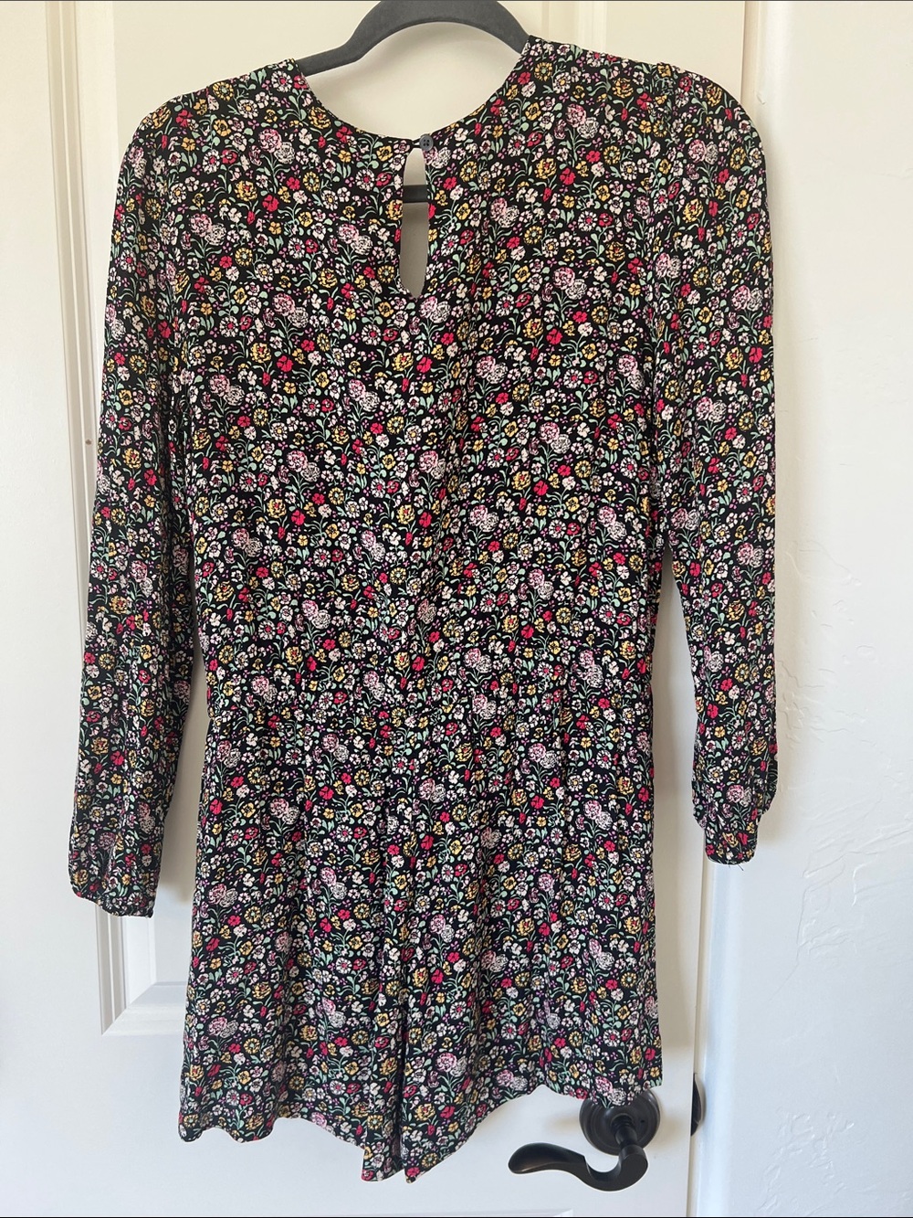 LOFT Black Floral Romper with Pink & Yellow Accents - Picture 6 of 7